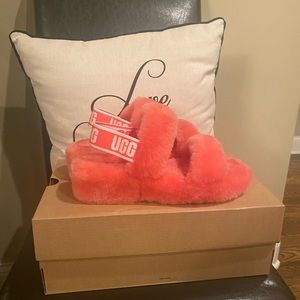 Brand New Coral Fluffy Ugg Slides